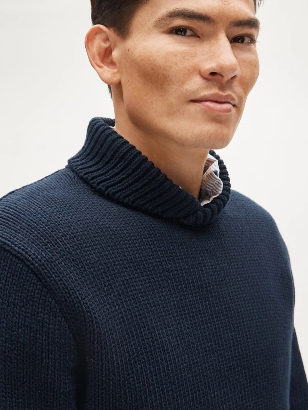 J crew darkest indigo navy Cotton shawl-collar sweater